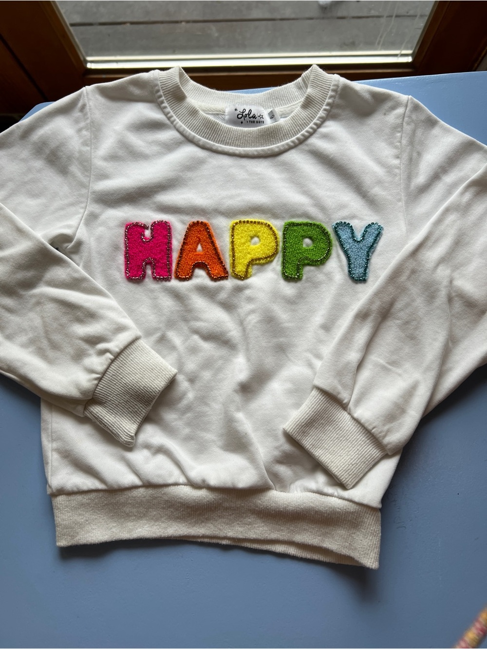 Lola + The Boys White 'HAPPY' Sweatshirt & Pink Tiered Skirt girls Set Sz 7 - Picture 2 of 3